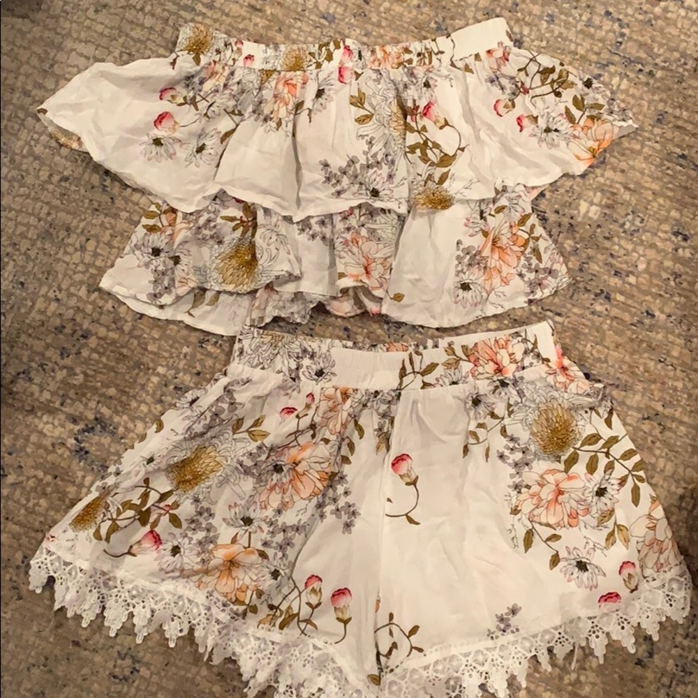 Women’s off shoulder top and high waisted shorts